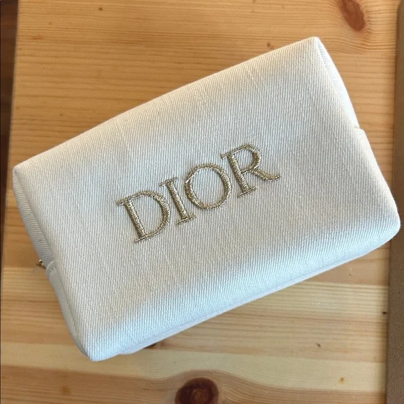 Dior Cream and Gold Embroidered Pouch - Picture 1 of 6